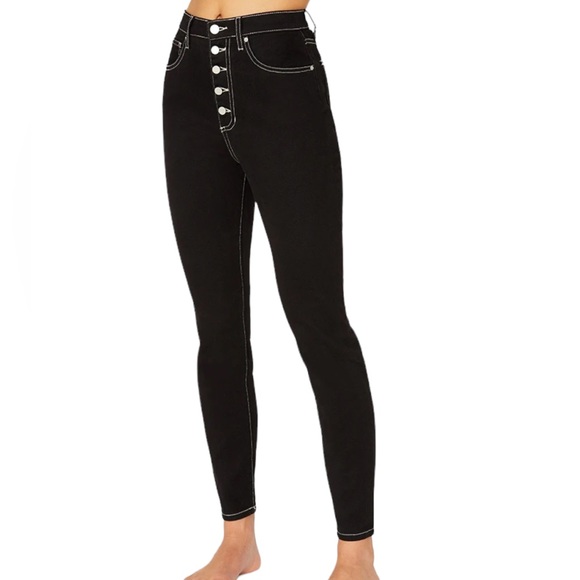 WE WORE WHAT THE DANIELLE HIGH RISE VINTAGE STRAIGHT JEANS SIZE 32 BLACK - Picture 1 of 9